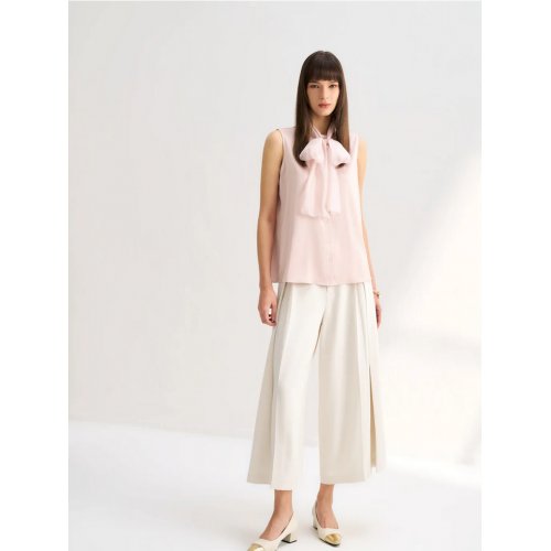Sleeveless Stand Collar Blouse with Detachable Organza Straps