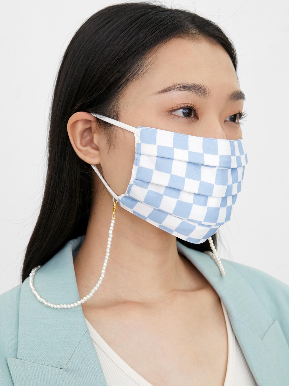 Sustainable Check Print Reusable Mask - Blue