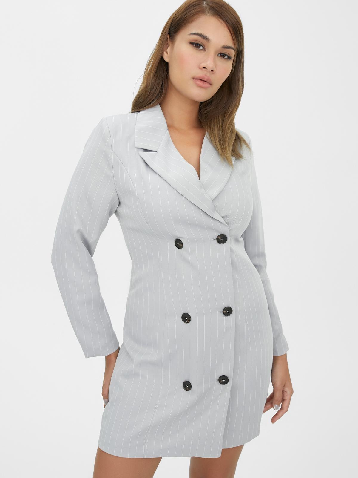 Striped Mini Blazer Dress - Light Grey