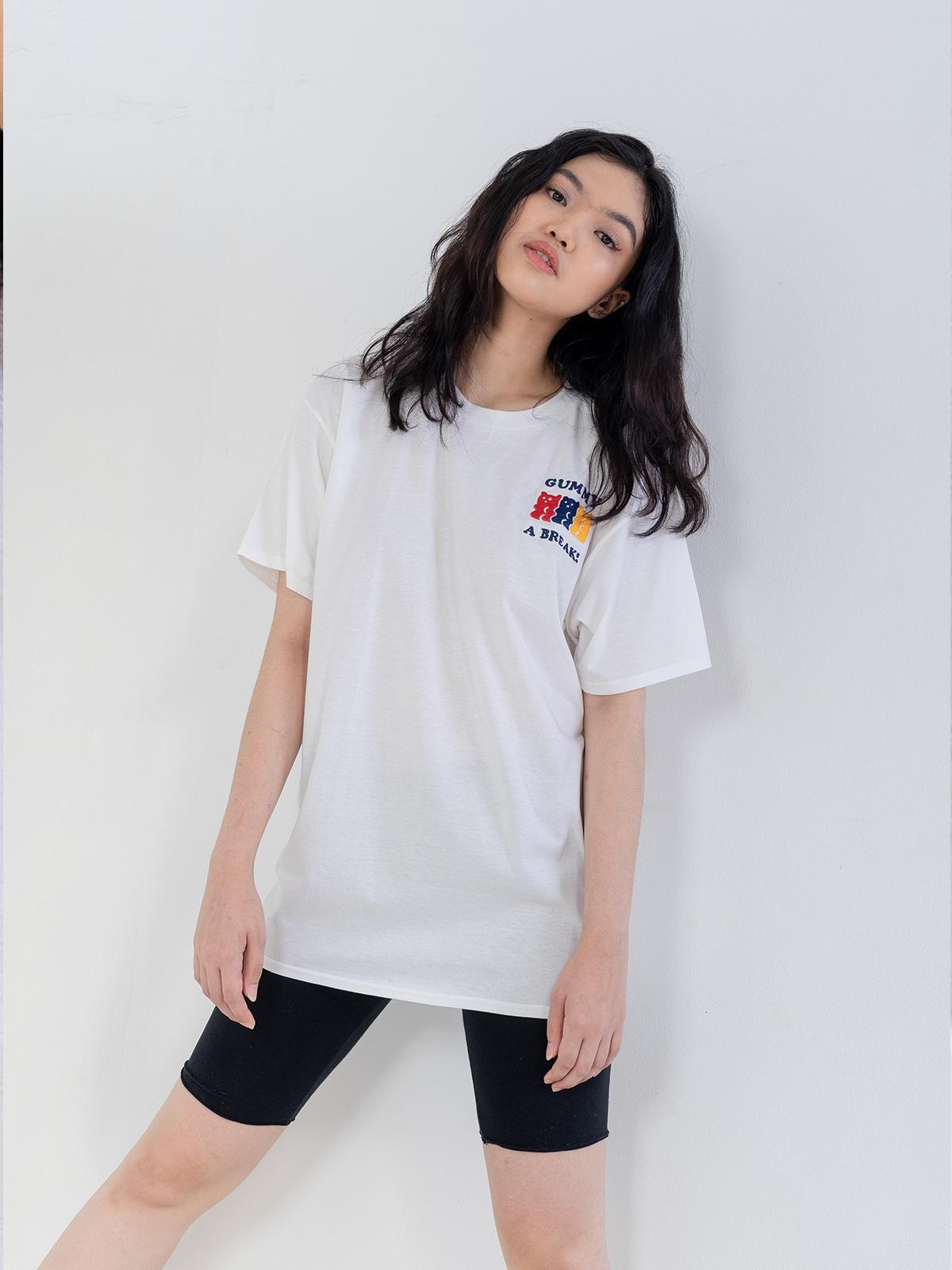Gummy A Break Embroidery Tee - White
