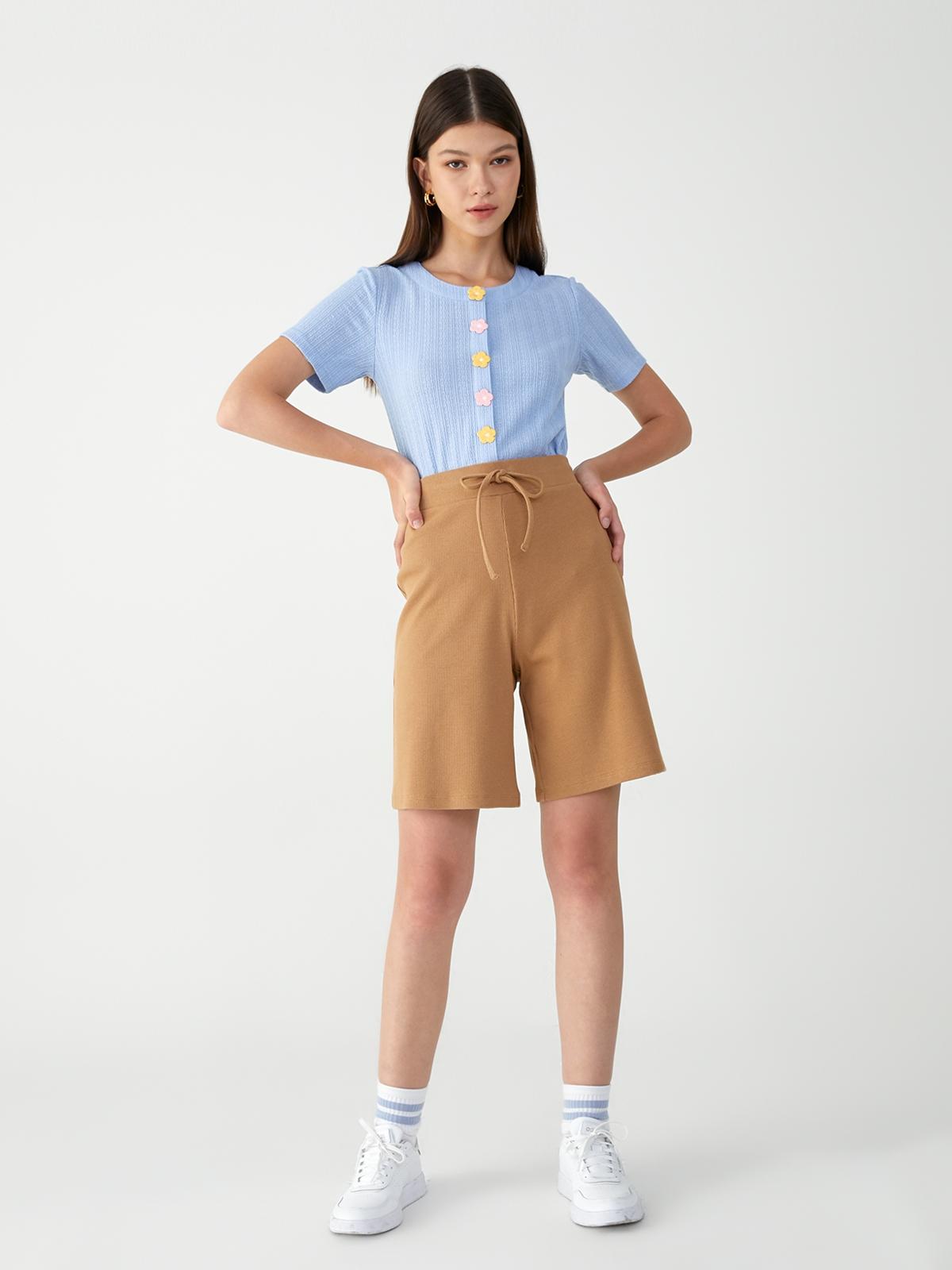 Sustainable Front Tie Shorts  - Brown