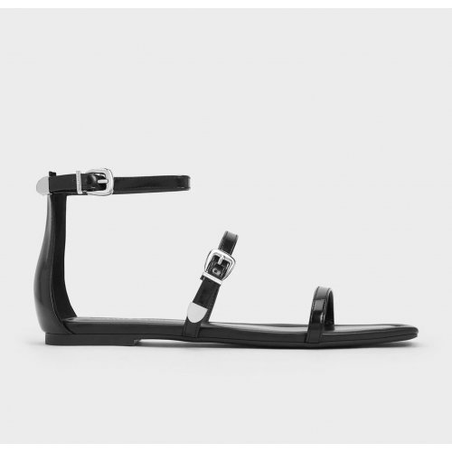  Square-Toe Buckled Triple-Strap Sandals - Black Box 