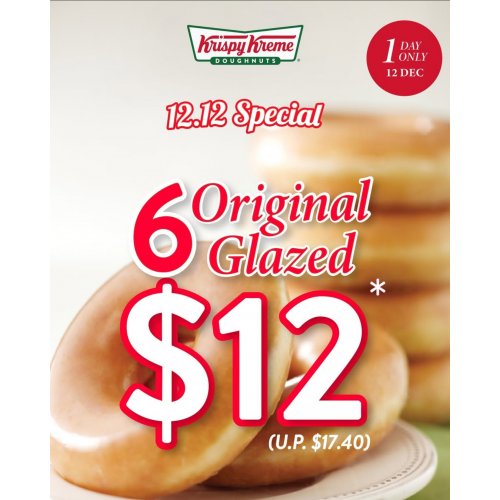 Get 6 Original Glazed doughnuts for only $12!