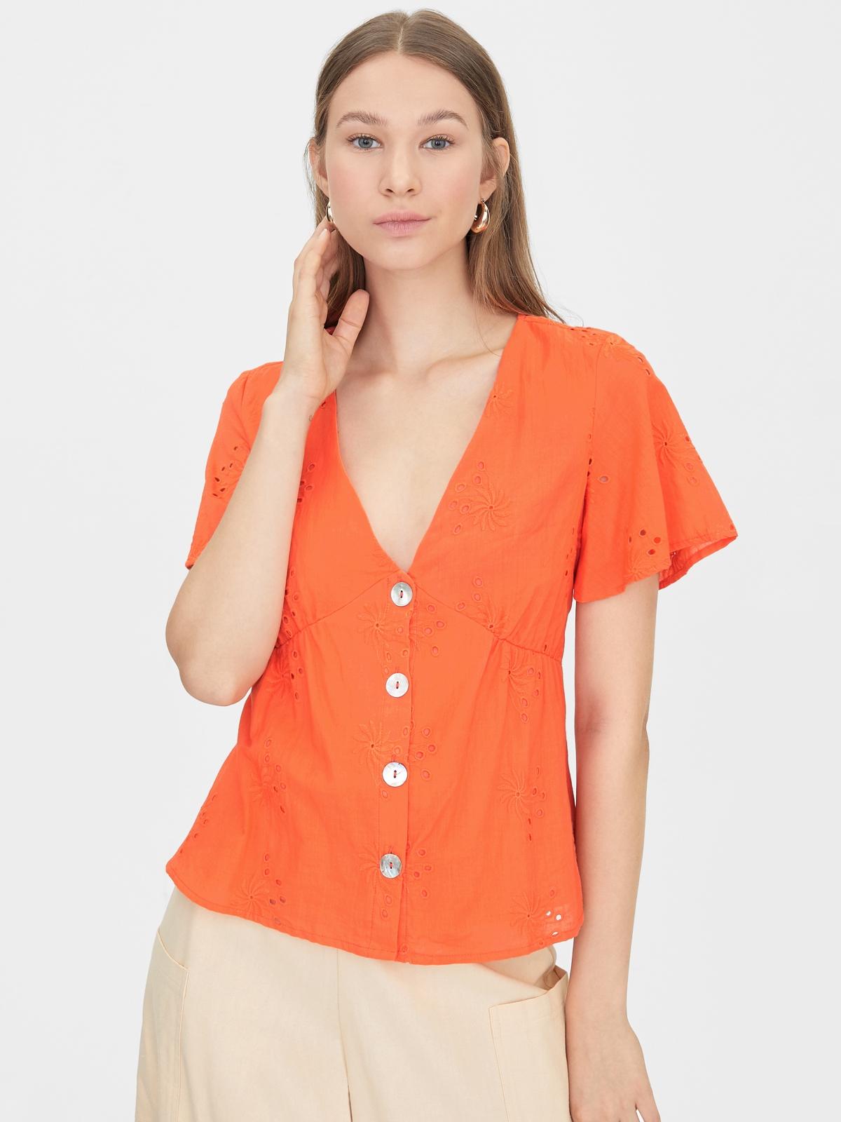 Butterfly Sleeves Eyelet Blouse - Orange