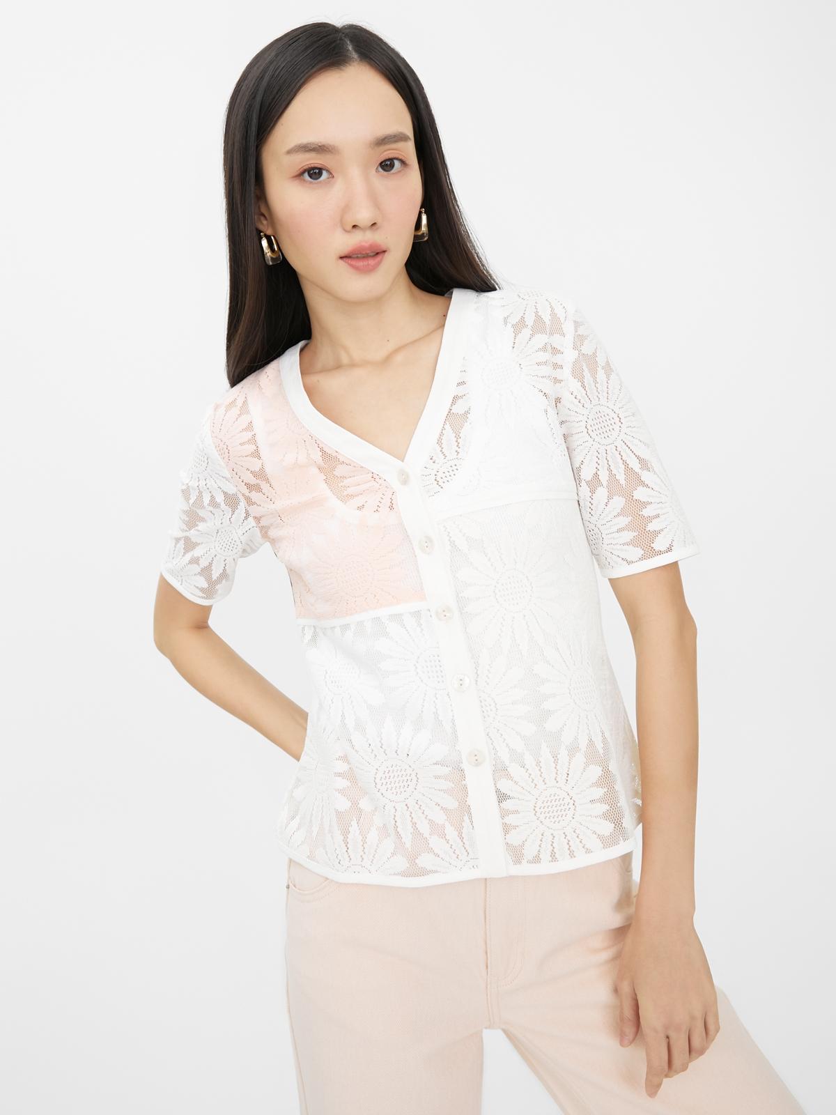 Janesuda x Pomelo Lace V-Neck Top - Multi Color