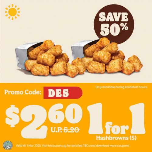 Snack smarter with 50% off 1-for-1 crispy Hashbrowns!