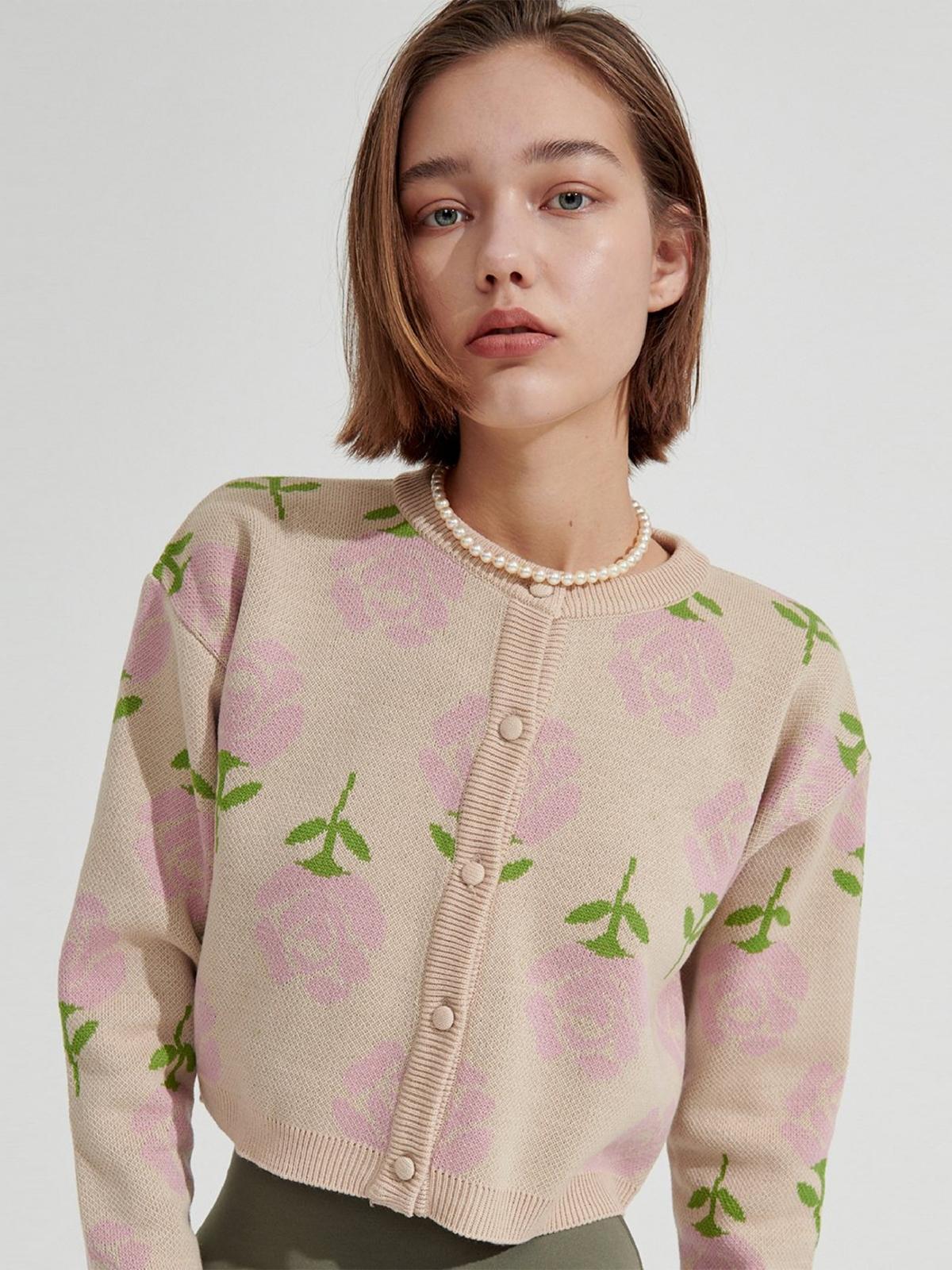 Wonder Visitor x Rose Pattern Crop Cardigan - Beige