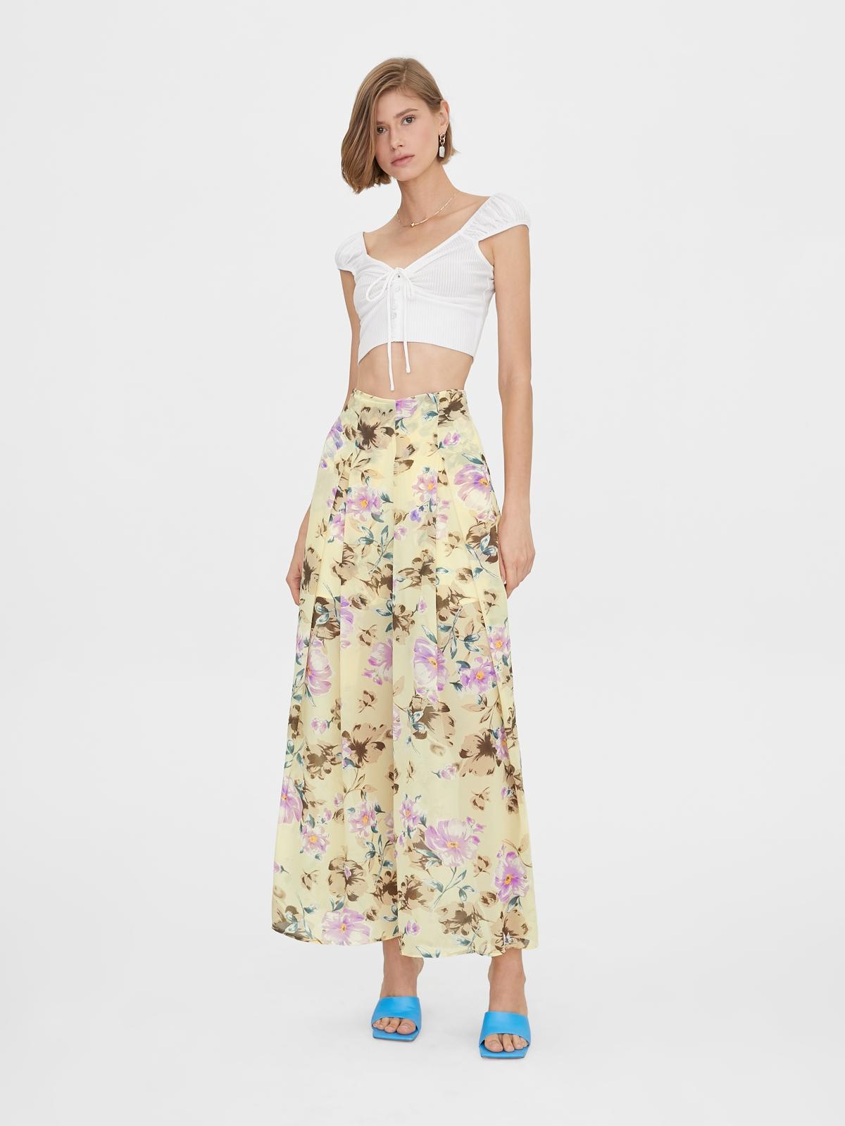 Bold Floral Fold Over Pants - Yellow
