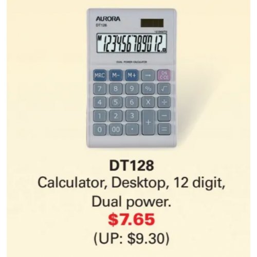 DT128 Calculator, Desktop, 12 digit, Dual Power