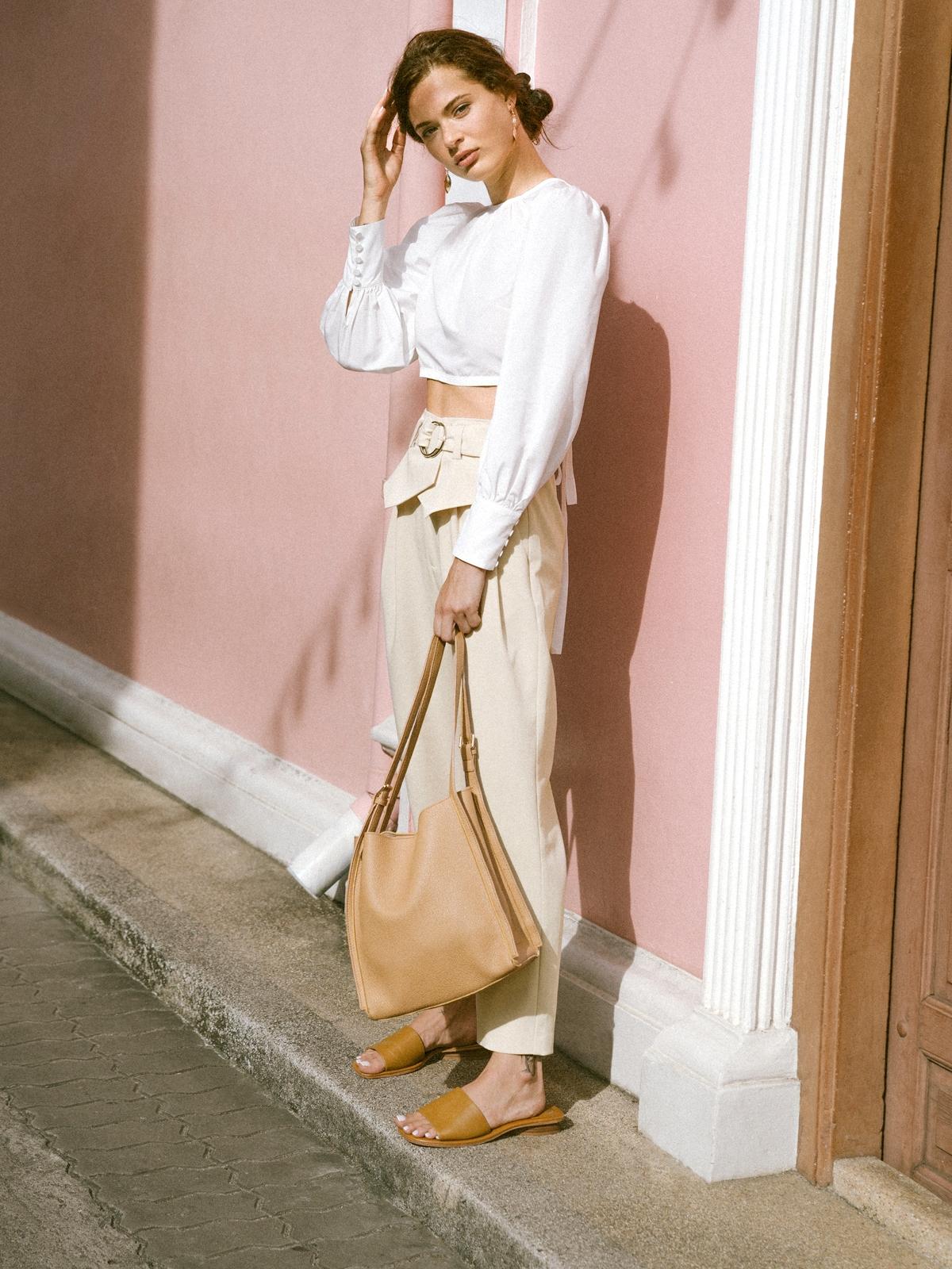 O-Ring High Waist Pants - Cream