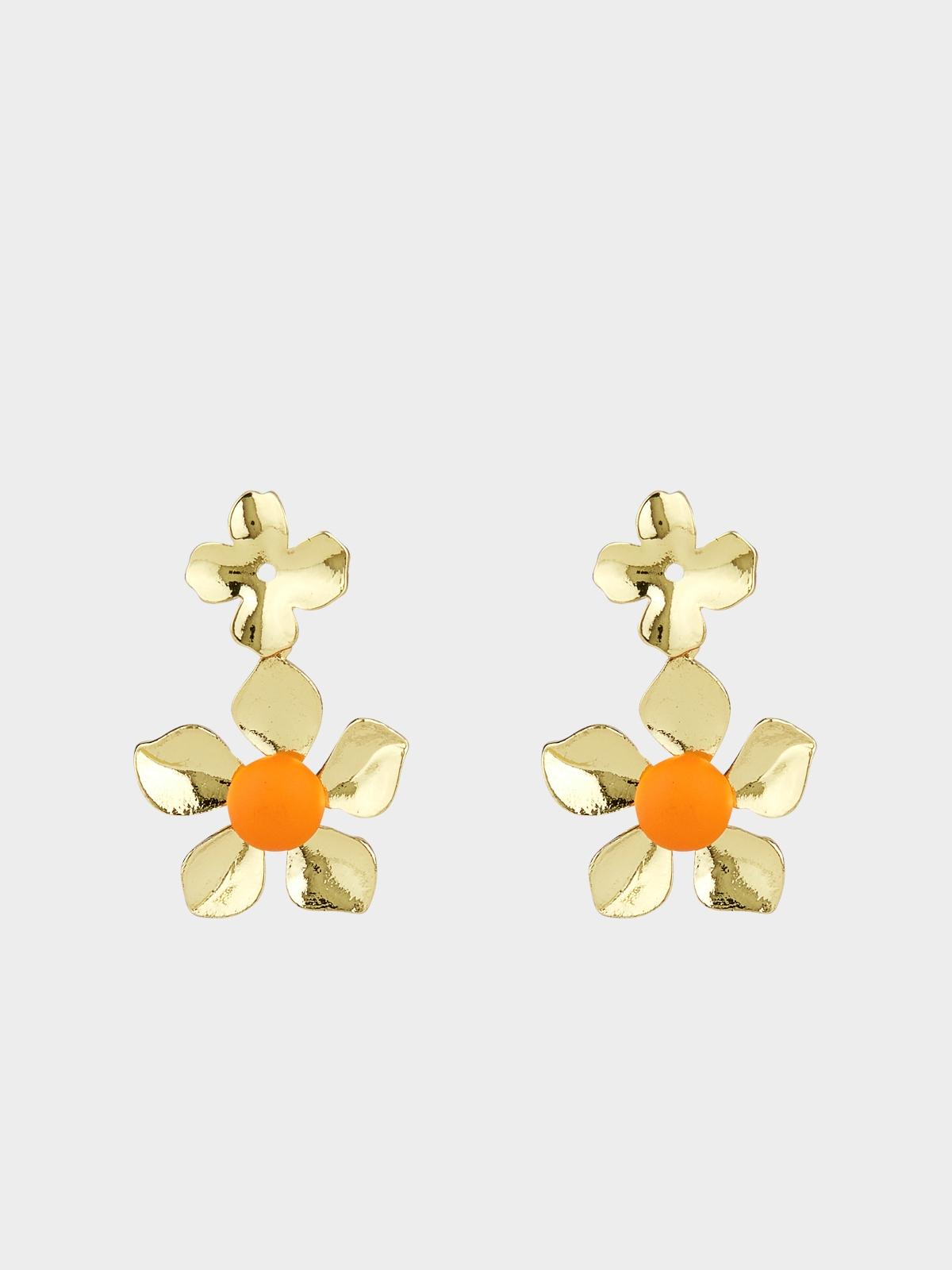 Metal Flower Shaped Drop Earrings - Gold