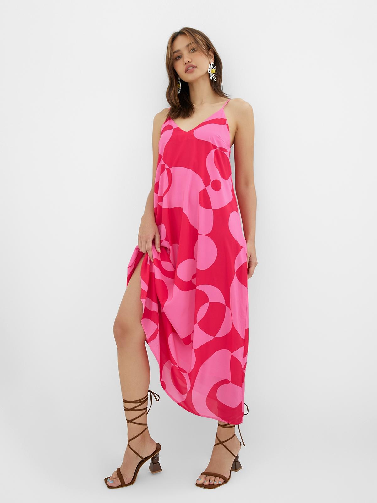 Abstract Print Cami Dress - Red