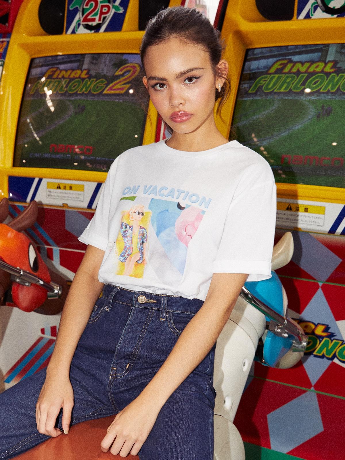 Barbie™ X Pomelo Sustainable On Vacation Organic Cotton Tee - White