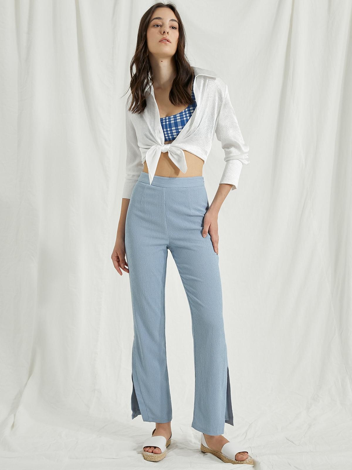High-Waisted Fit & Flare Pants - Blue