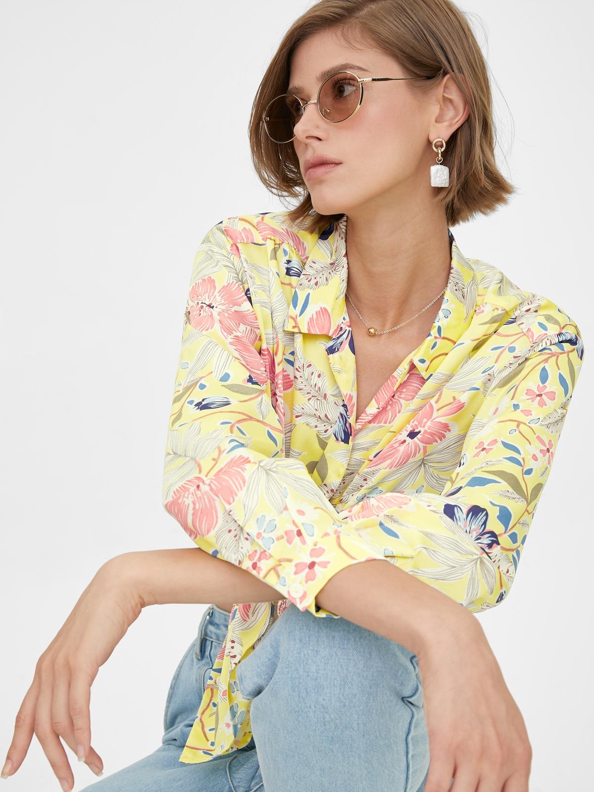 Colorful Tropical Print Shirt - Yellow