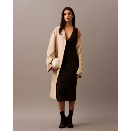 Smooth Cotton Rib Sweater Midi V-Neck Dress