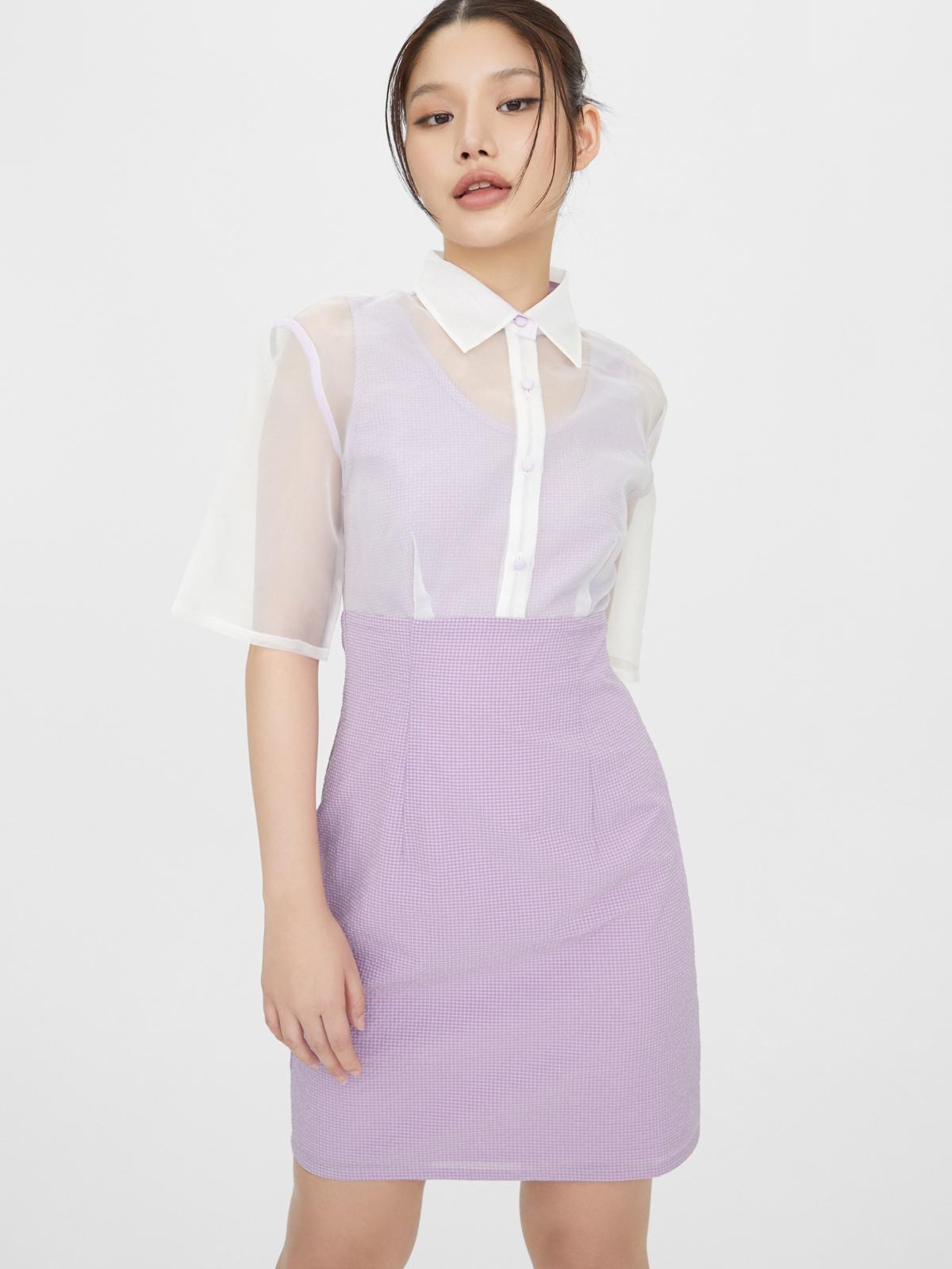 Sustainable Collar Gingham Mini Dress - Lilac