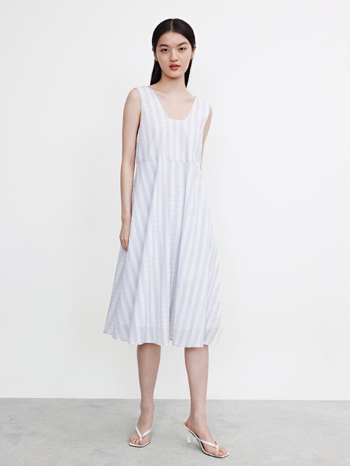 Stripe Flowy Midi Dress - Charcoal Gray