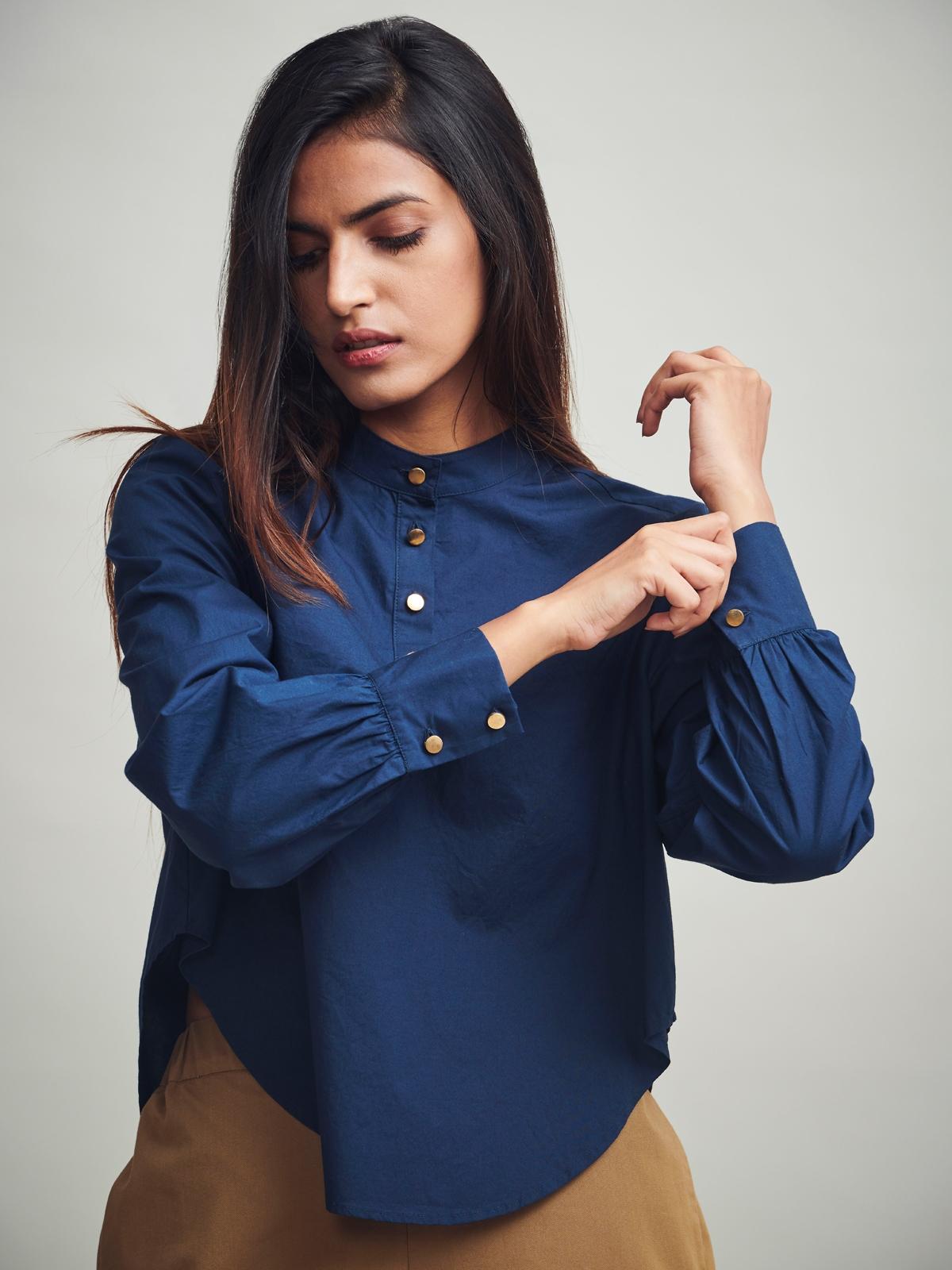 Curved Hem Shirt - Navy