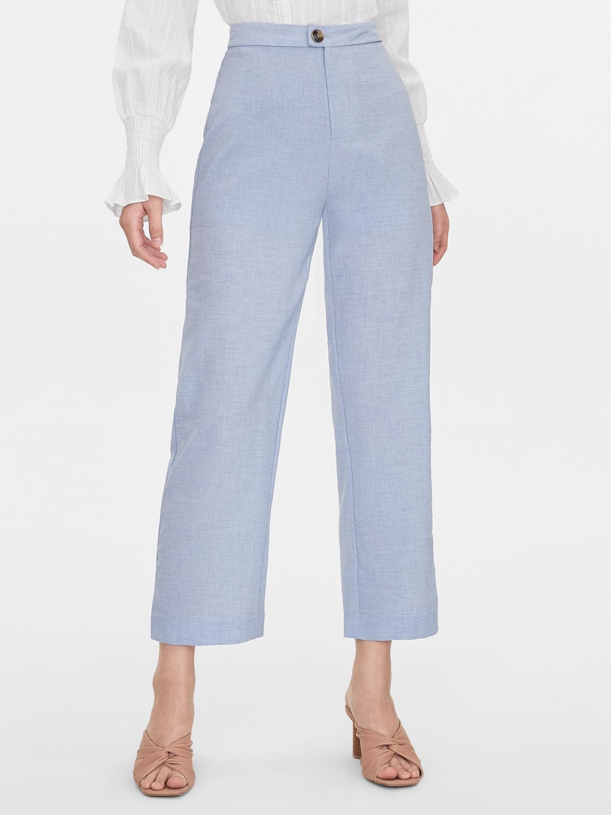 One Button Wide Leg Pants - Blue