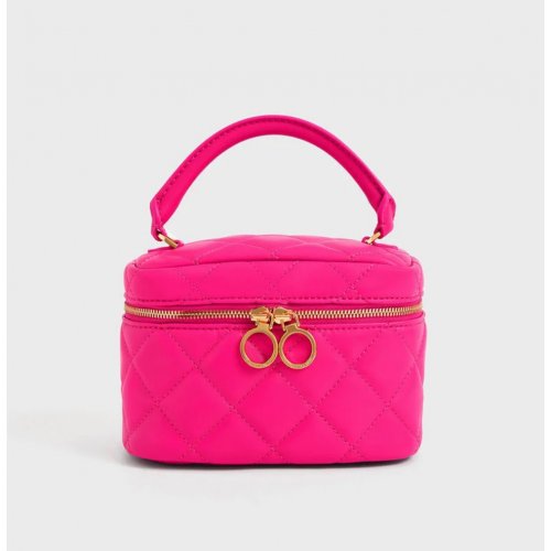  Quilted Two-Way Zip Mini Bag - Fuchsia 