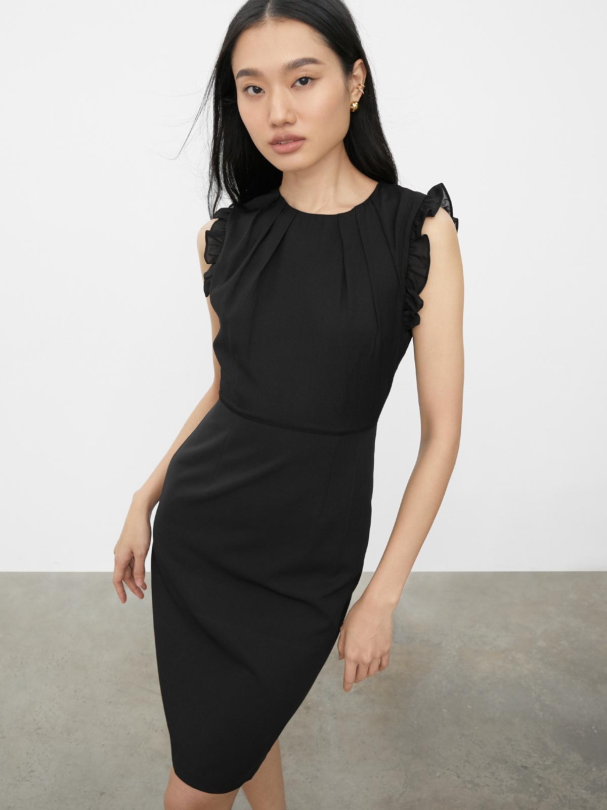 Ruffle Pleated Sleeveless Dress - Black