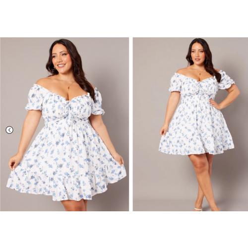 Blue Ditsy Lace Up Minidress