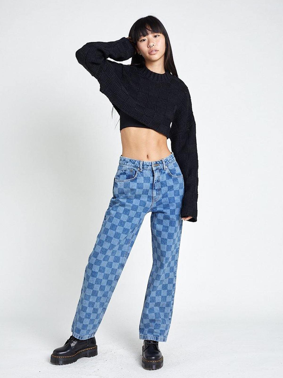 Rook Jeans - Mid Blue Laser Checkerboard