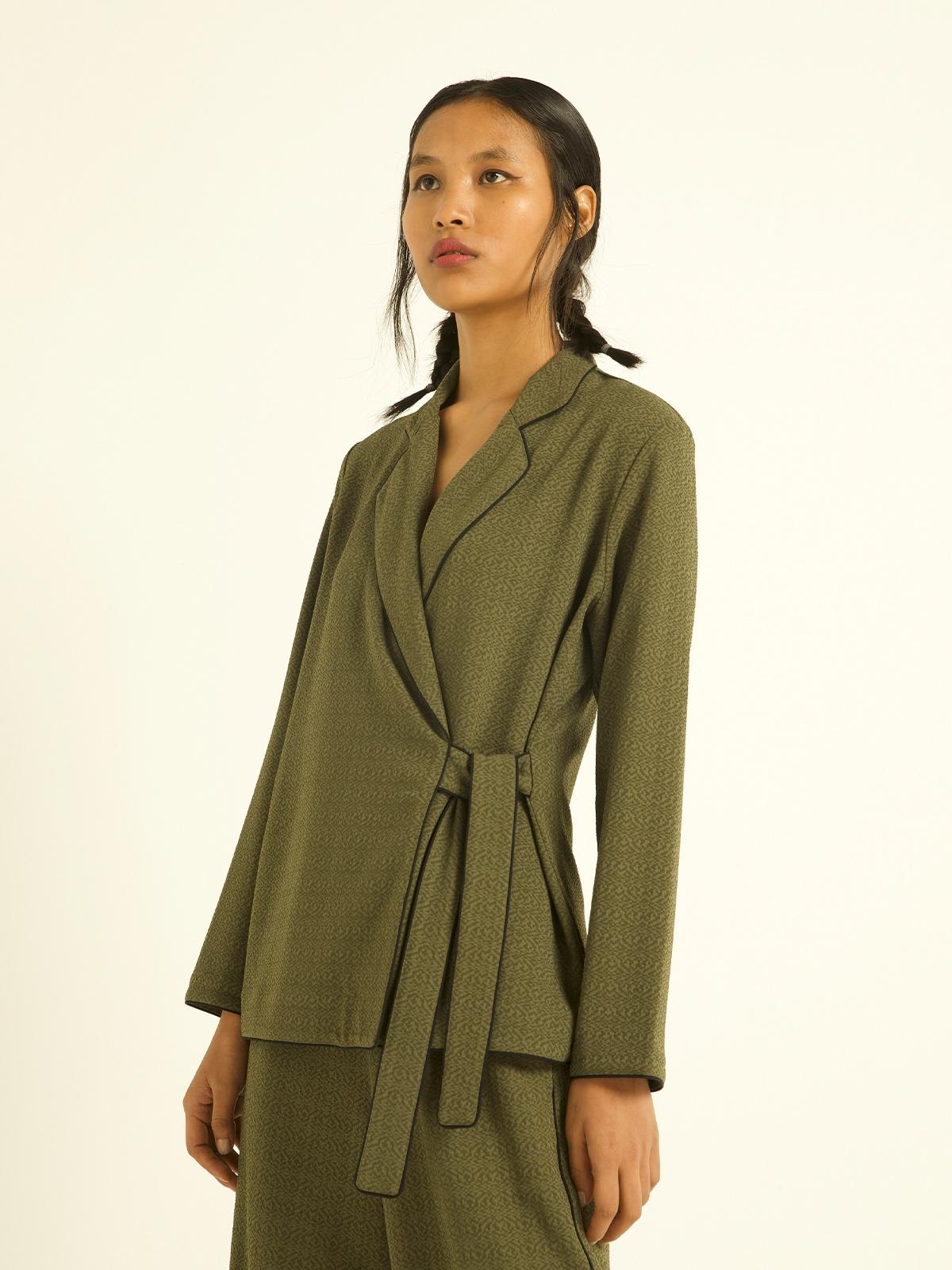 Olive Green Side Tie Pant Set - Green