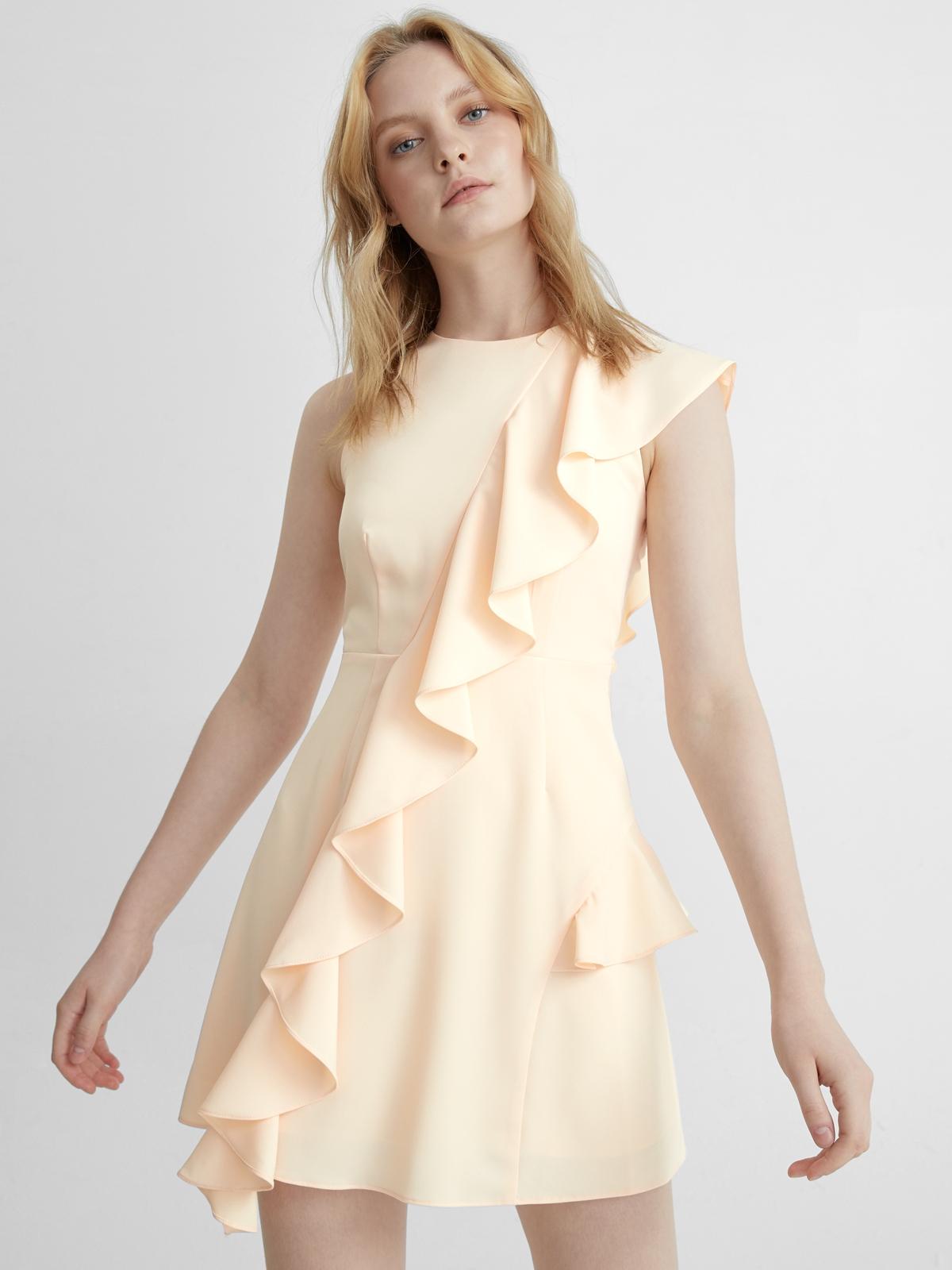 Draped Ruffle A Line Dress - Cream