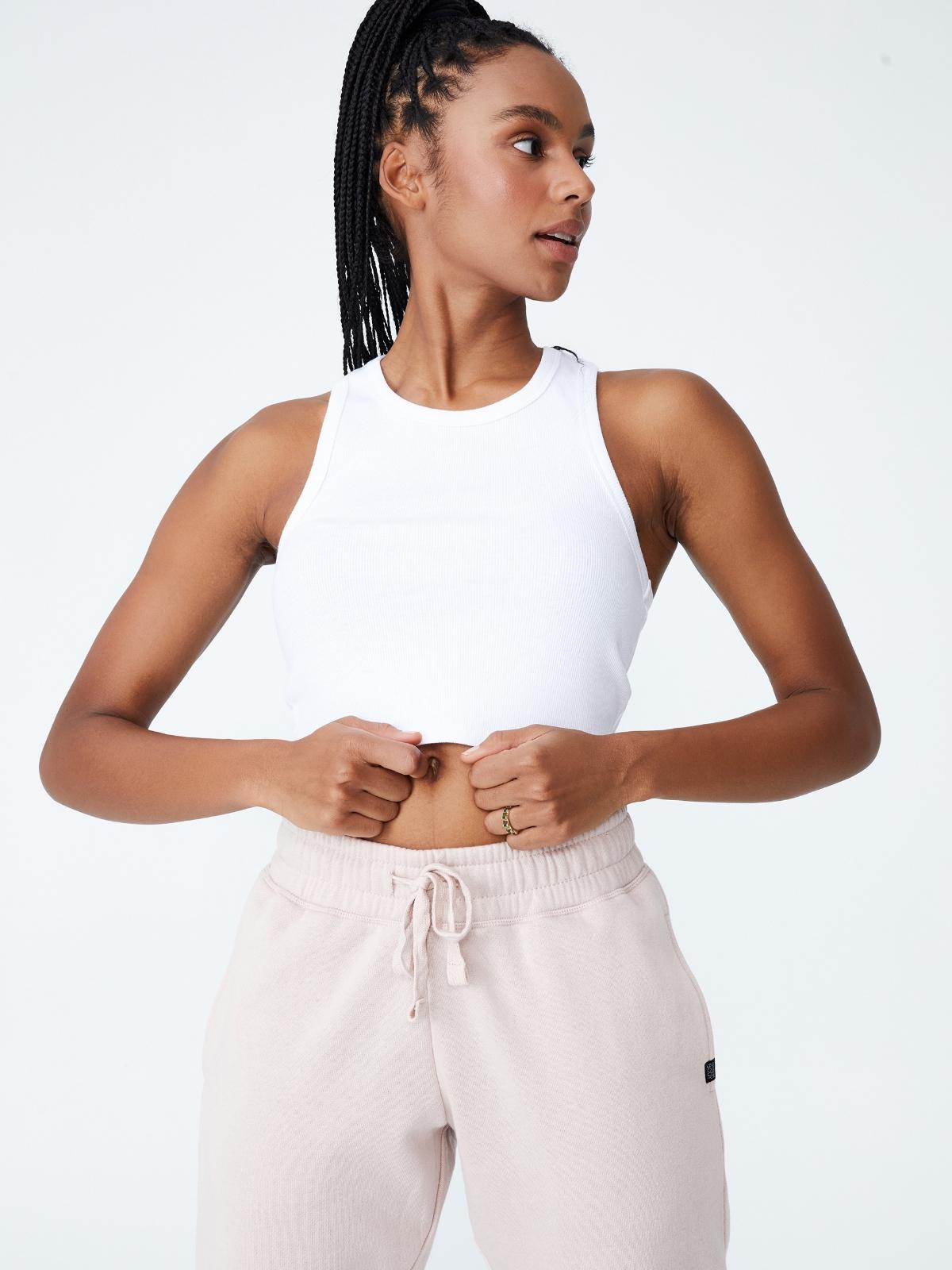 Rib Racer Crop Tank Top - White