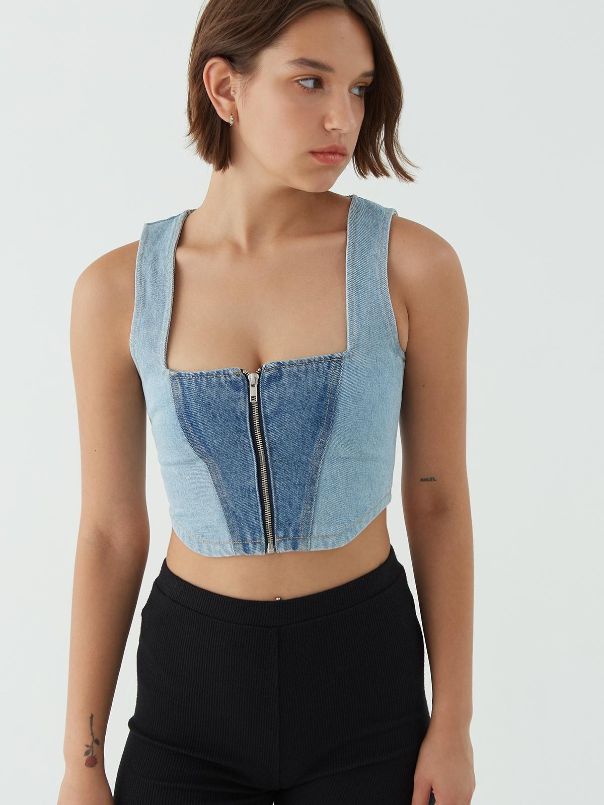 Sustainable Denim Crop Top - Blue
