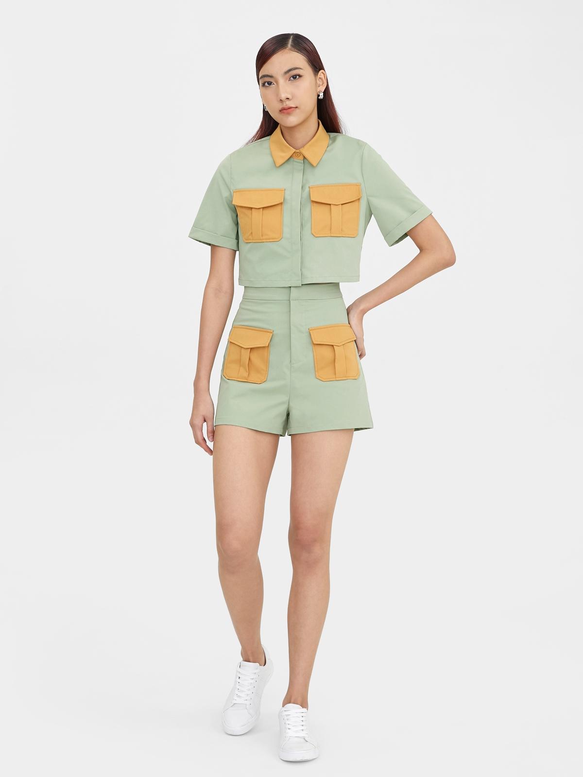 Contrast Twin Pocket Shorts - Green