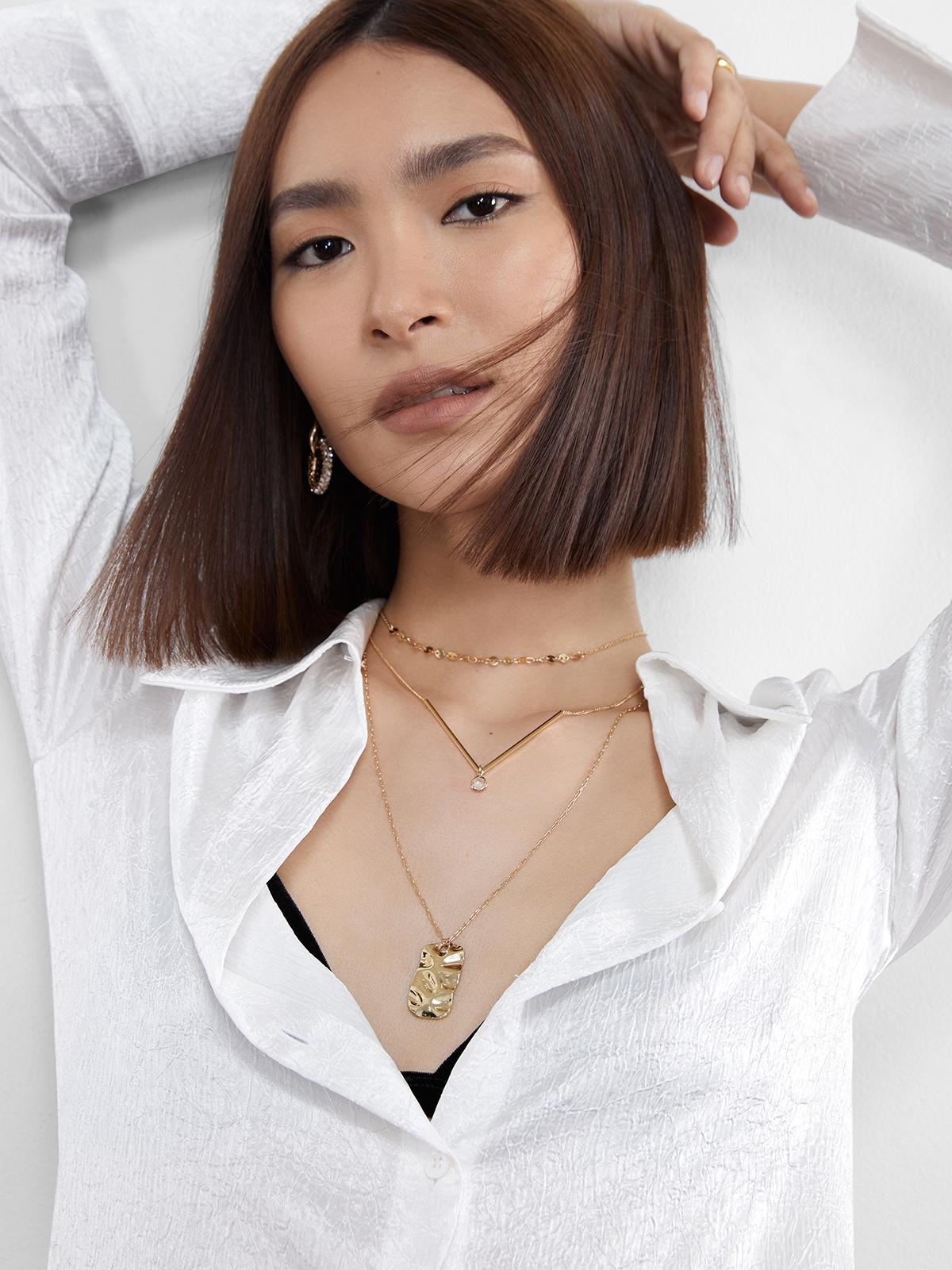 Necklace With Bead Diamond And Ceramics - Gold