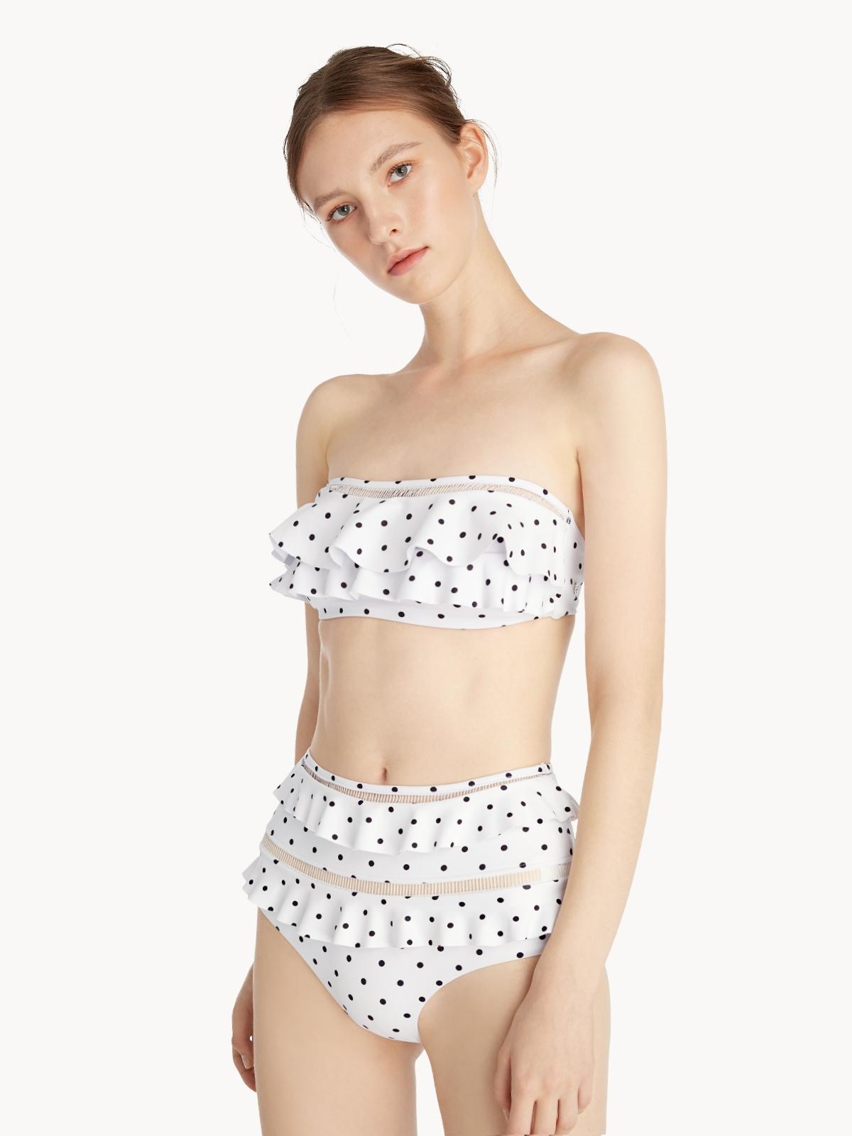 Polka Dot Frill Bikini Bottom - White
