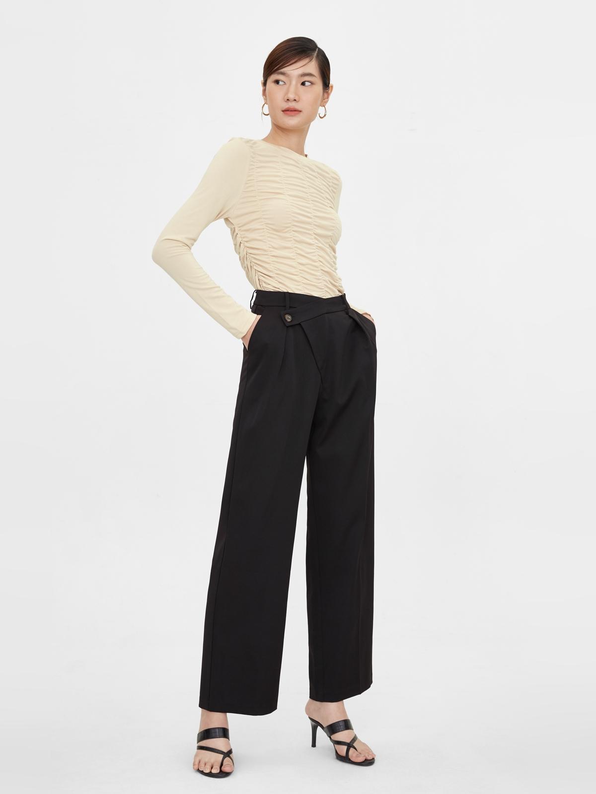 Side Asymmetrical Button Pants - Black
