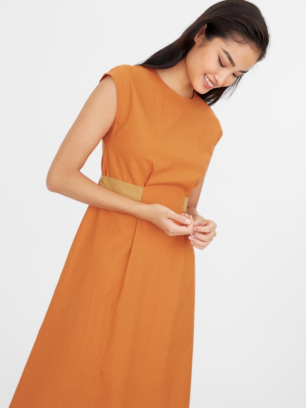 Tie Waist Cap Sleeve Midi Dress - Orange