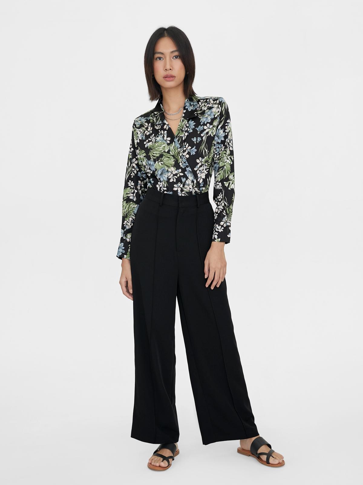 V Neck Floral Wrap Bodysuit - Black