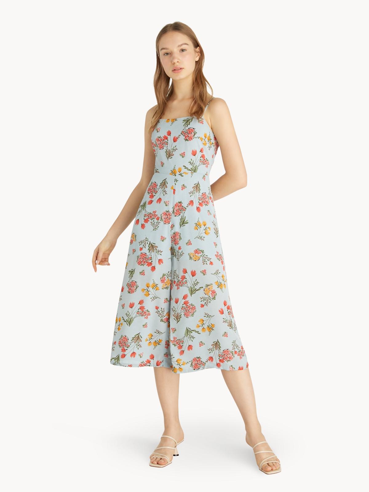 Floral Wide Leg Jumpsuit - Blue