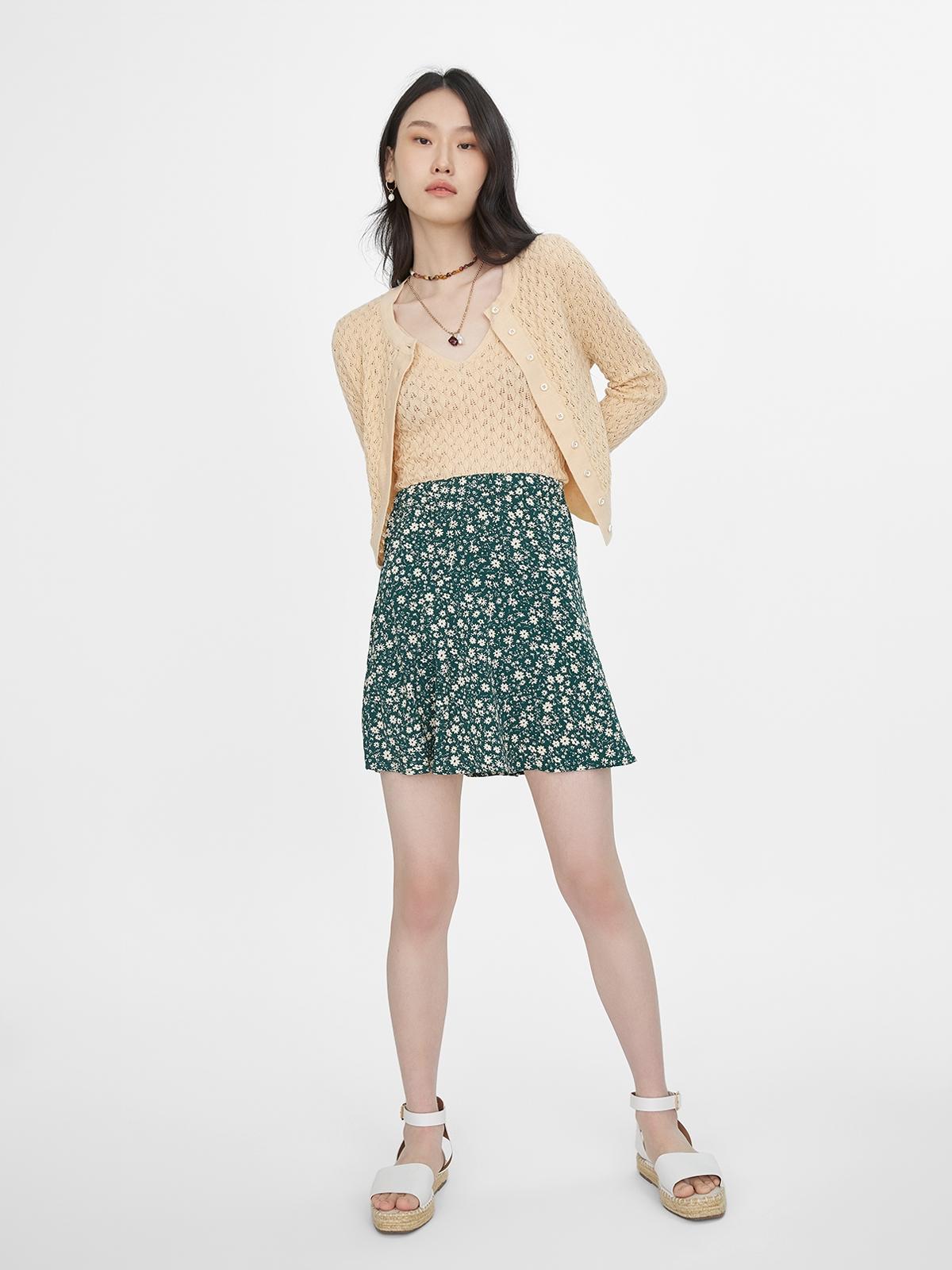 Floral Mini Skirt - Green