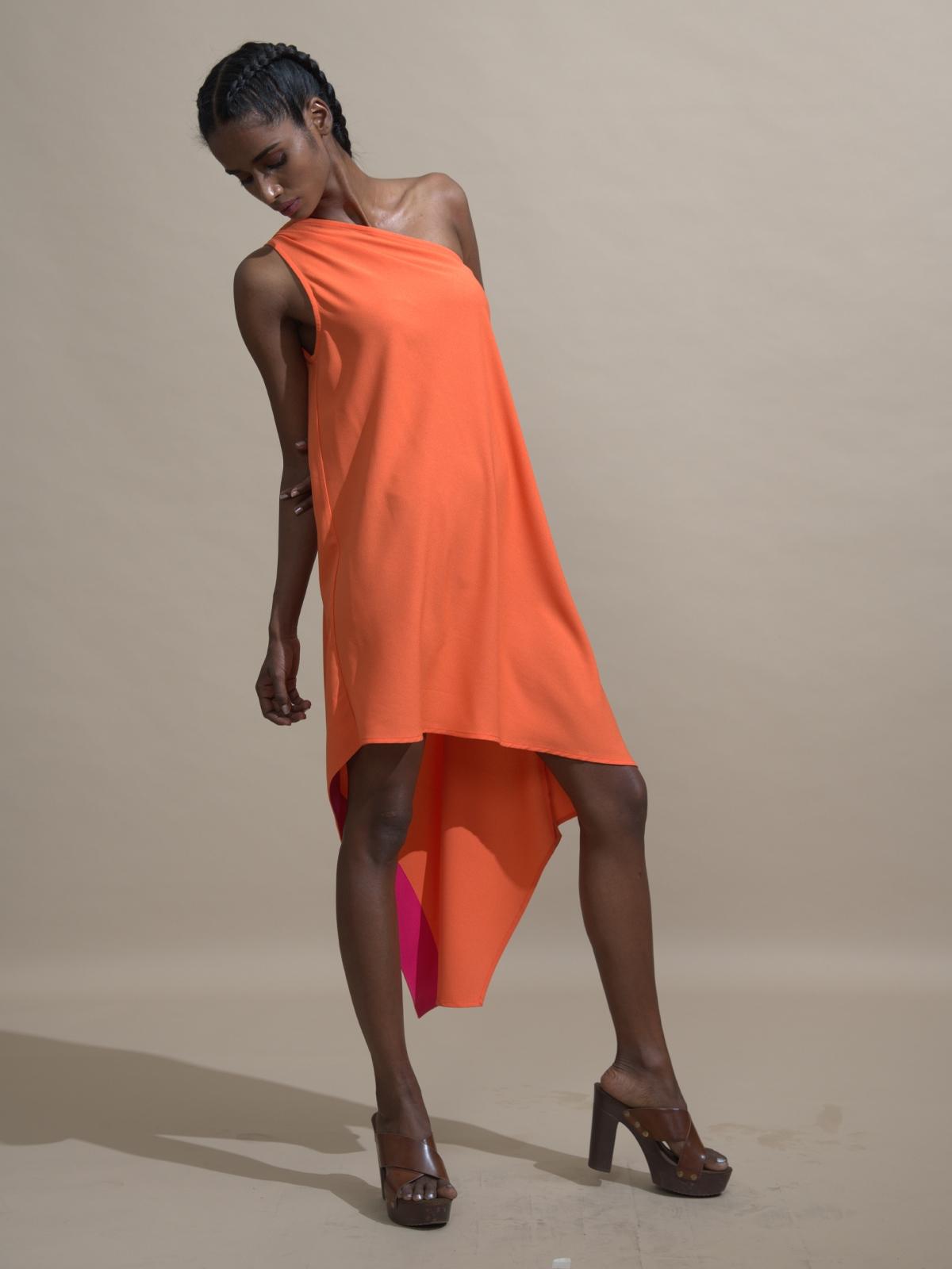 Contrast Panel Dress - Orange