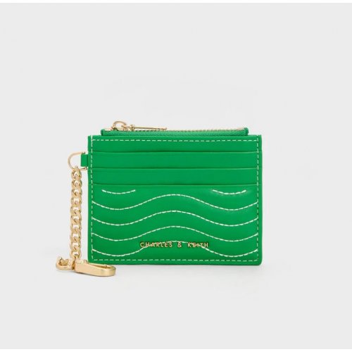  Aubrielle Stitch-Trim Zip Card Holder - Green 