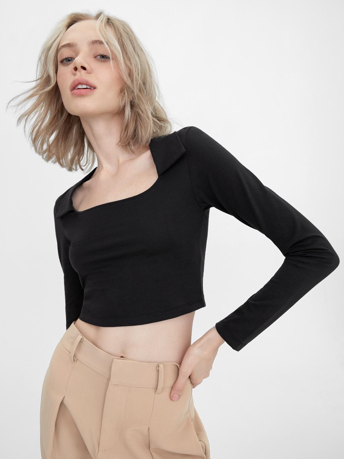 Sustainable Collar Long Sleeve Tee - Black