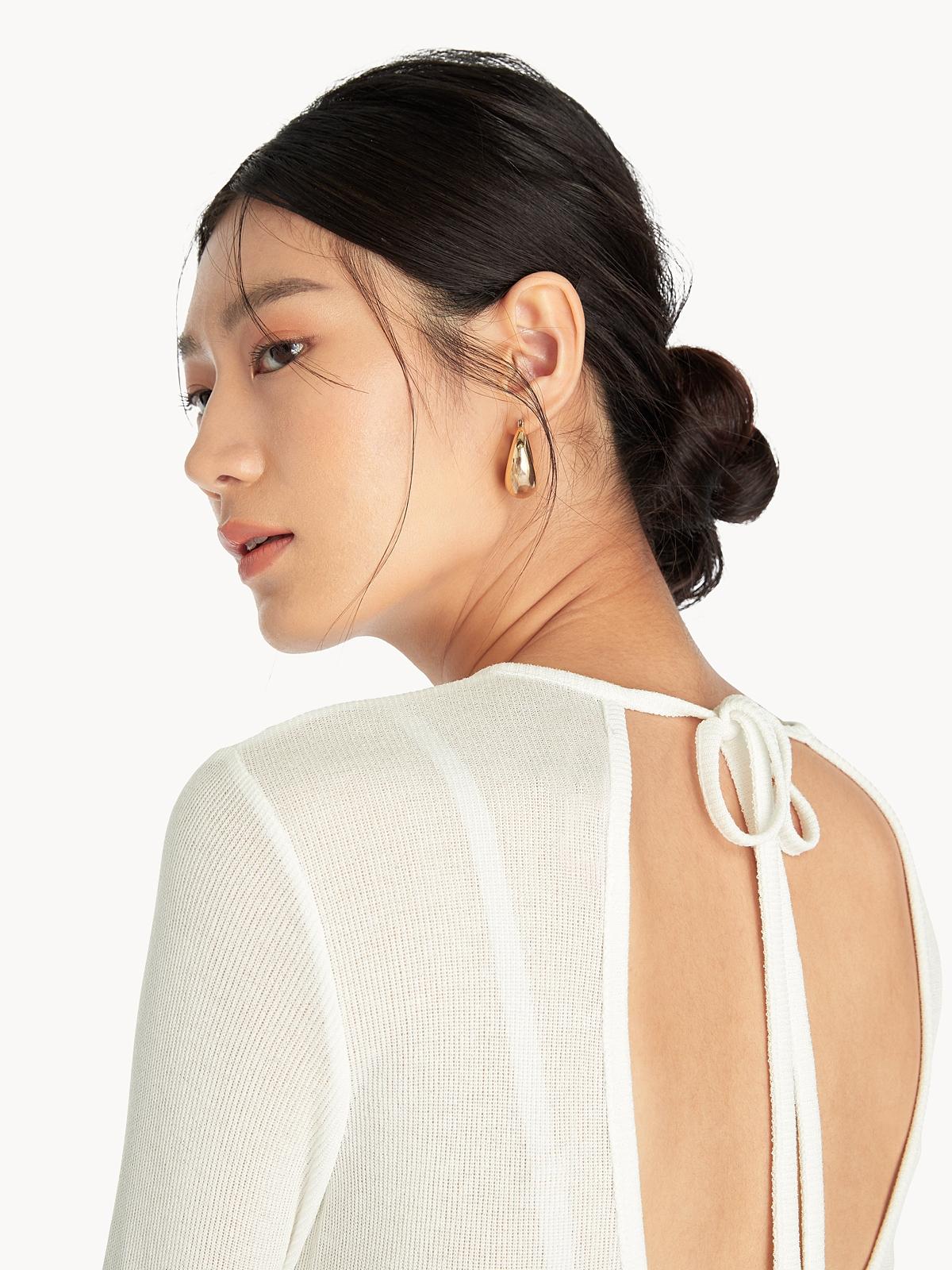 Sheer Open Back Blouse - White