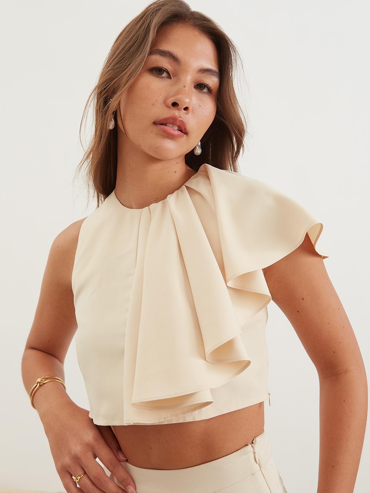 Sustainable Side Ruffled Top - Beige