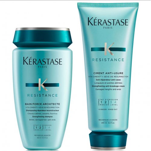 Kérastase Resistance Strengthening Shampoo & Conditioner Set for Damaged, Brittle Hair with Vita-Ciment Complex 