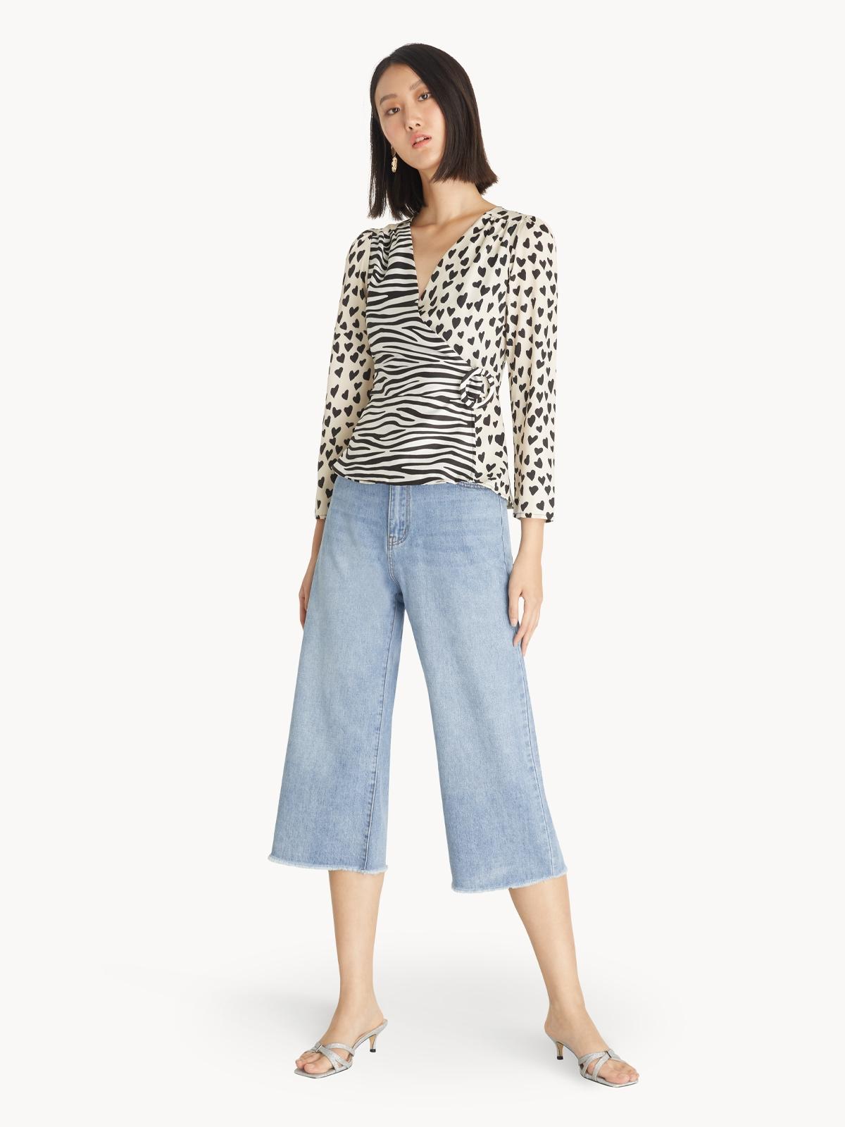 Mixed Prints Surplice Top - Cream