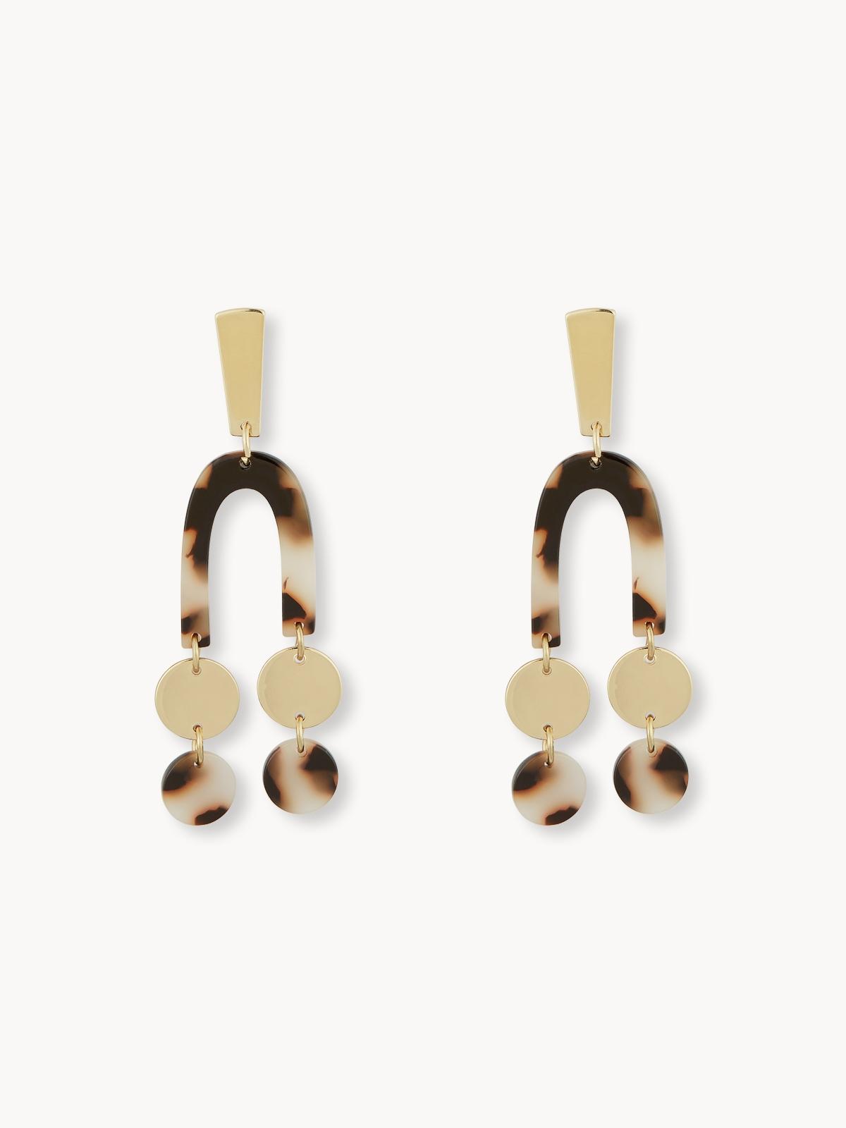 Marbled U Double Drop Earrings - Brown