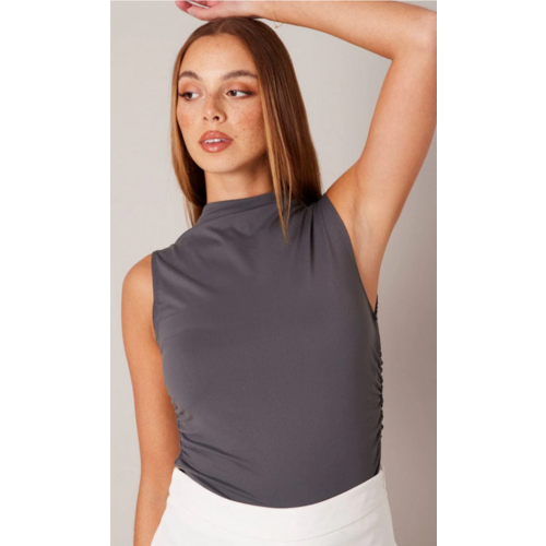 Grey Sleeveless Top Side Ruche