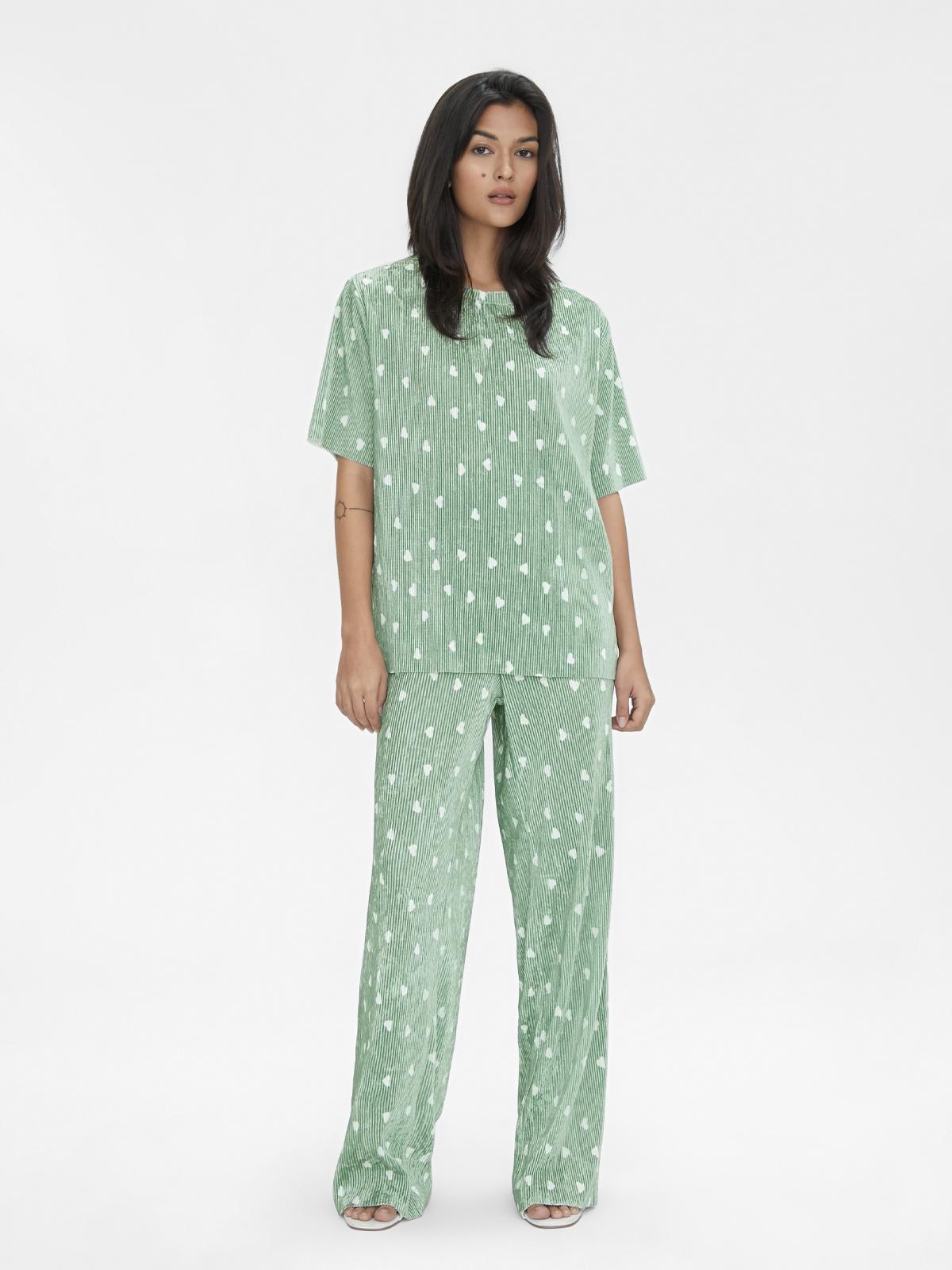 Pleated Hearts Print Pants - Green